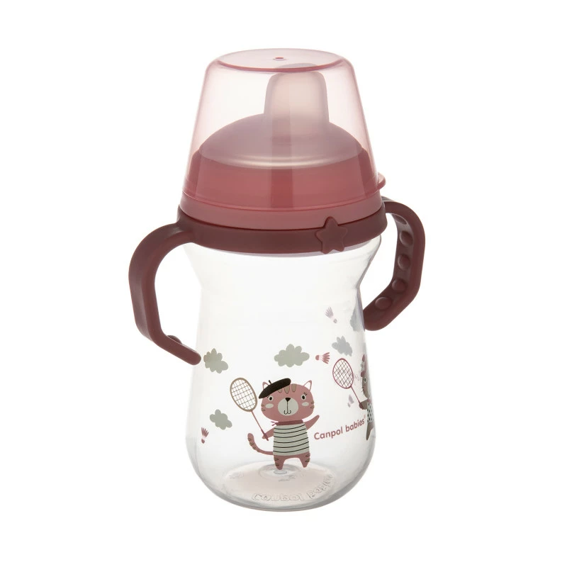 Canpol babies Hrneček se silikonovým pítkem FirstCup BONJOUR PARIS 250ml Pink