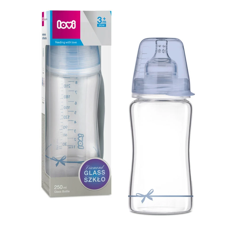 LOVI Lahev skleněná 250ml BABY SHOWER modrá