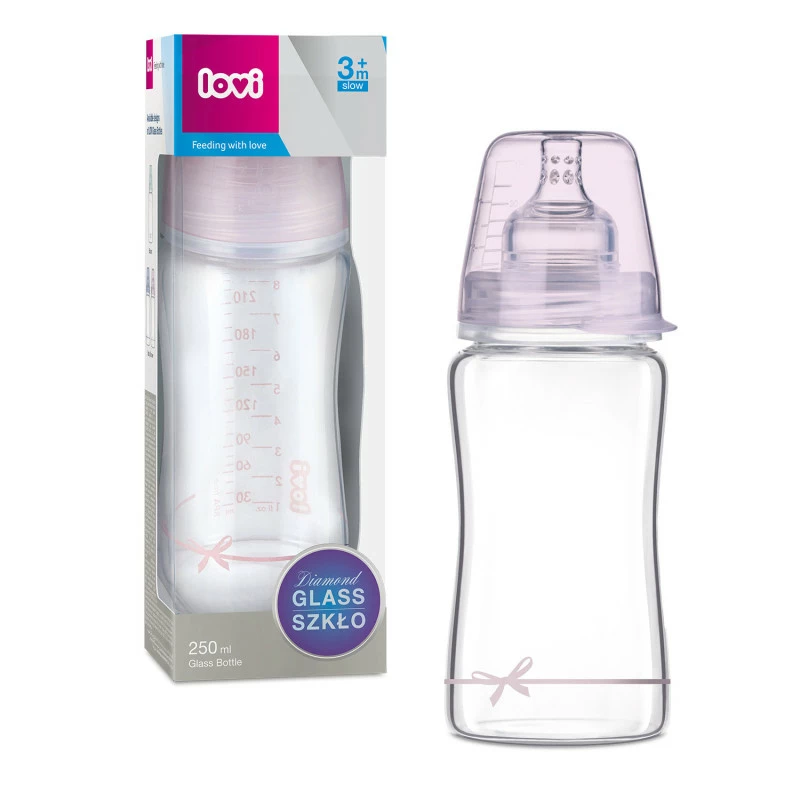 LOVI Lahev skleněná 250ml BABY SHOWER růžová