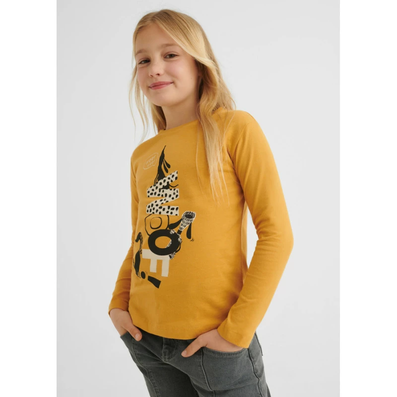 Dívčí triko dlouhý rukáv Mayoral pejsci 7037-17 Mostaza velikost 167