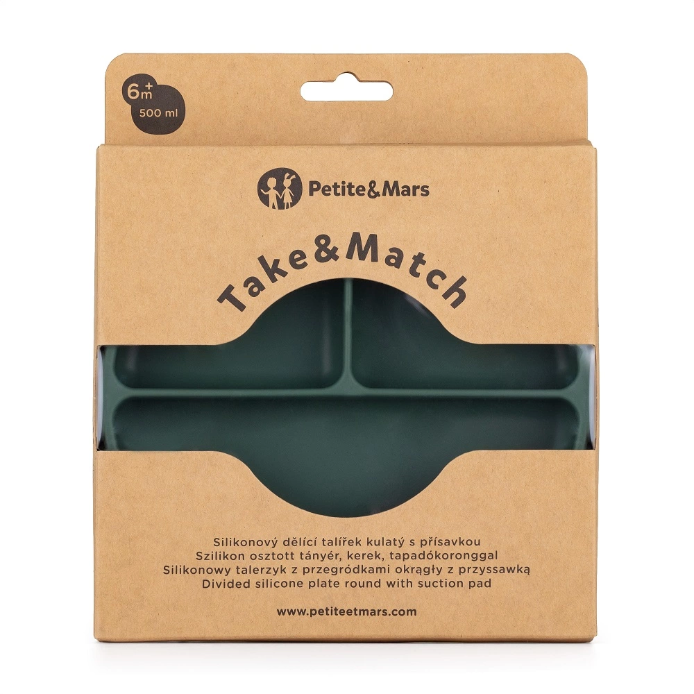 PETITE&MARS Talířek silikonový dělící kulatý Take&Match Misty Green 6m+