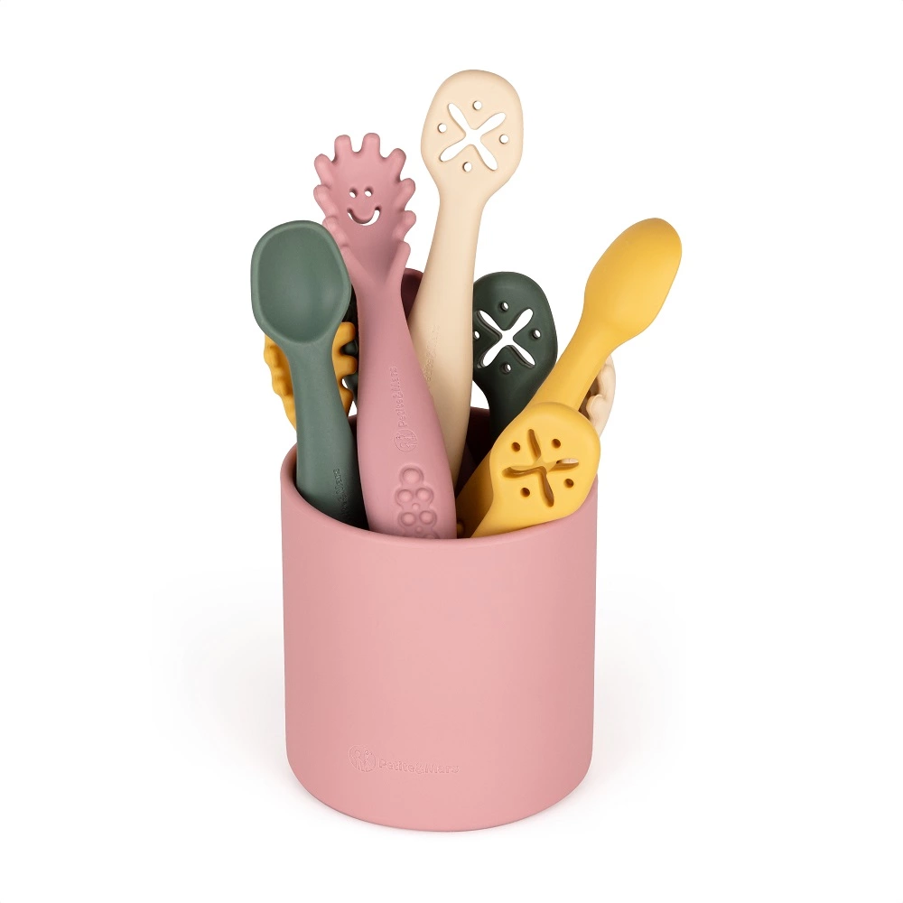 PETITE&MARS Set 3 ks silikonových tréninkových lžiček Take&Match Misty Green 6m+