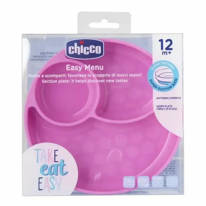 CHICCO Talíř silikonový, růžová 12m+