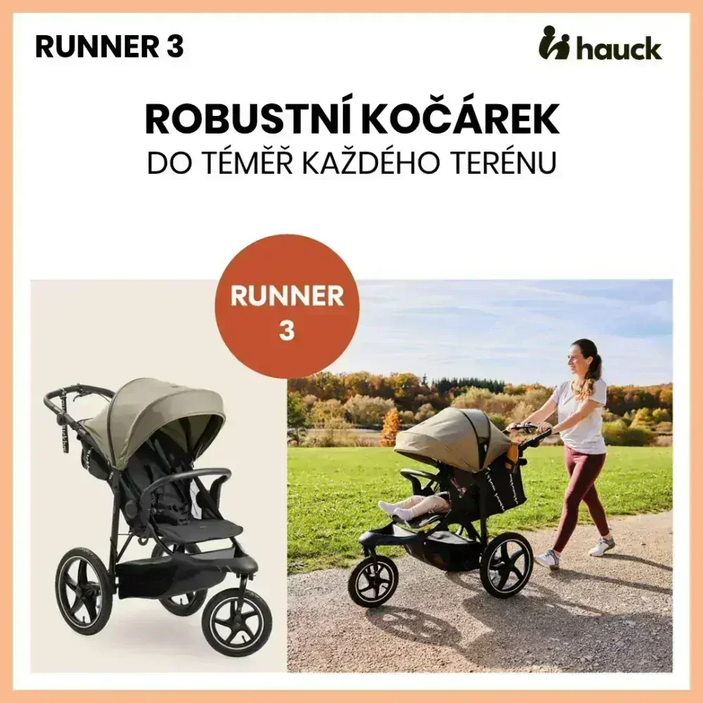 Hauck Sporťák Runner 3 s ruční brzdou Olive