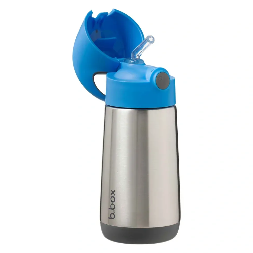 b.box Termoska na pití s brčkem 350 ml - Modrá/šedá
