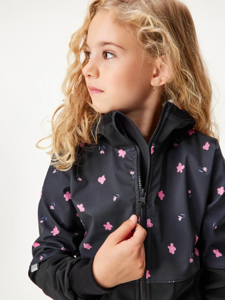 Unuo, Dívčí softshellový kabát s fleecem Street, Černá, Květiny