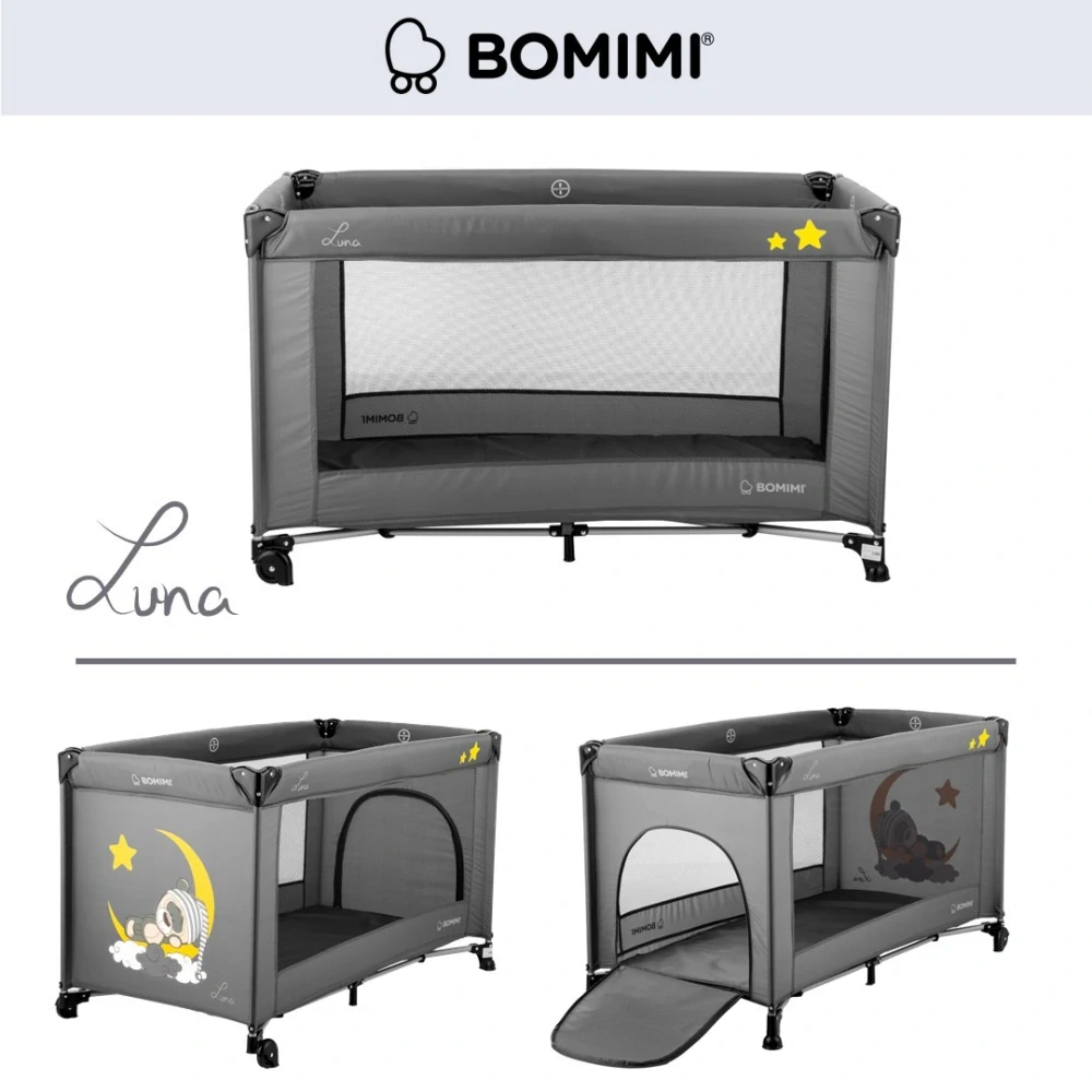 Cestovní postýlka BOMIMI LUNA black / sweet dreams xx