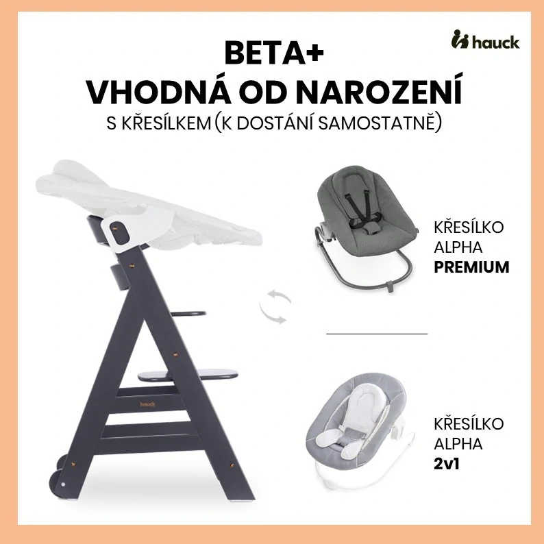 Hauck Beta+ B dřevěná židle, Dark Grey