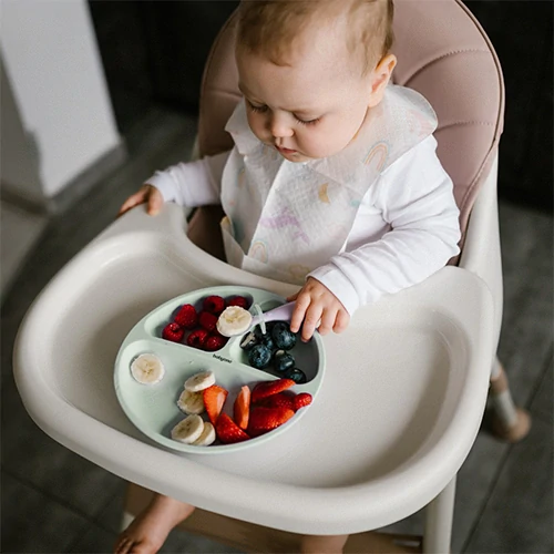 BABYONO Talíř silikonový s přísavkou - sage 6m+