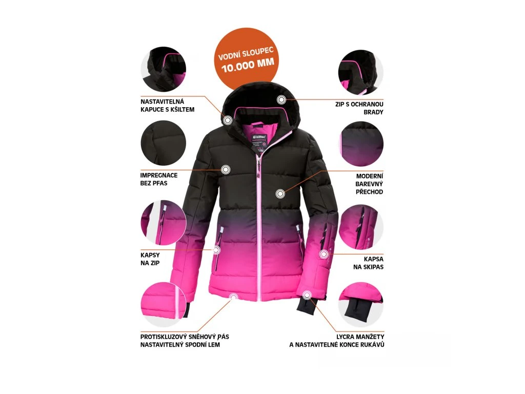 Dívčí zimní bunda Killtec 42469-000-442 Pink/Black velikost 140