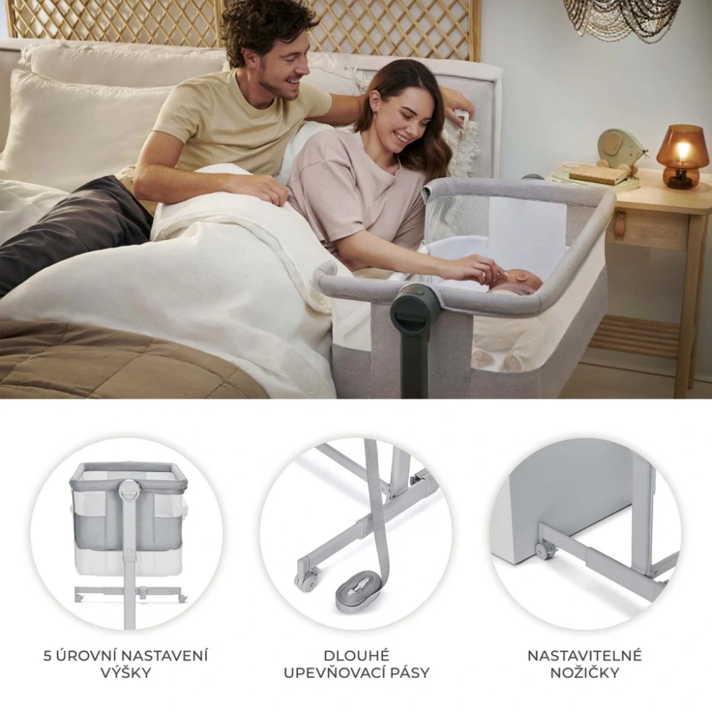 KINDERKRAFT Postýlka dětská polohovatelná Neste Up2 Full Light Grey