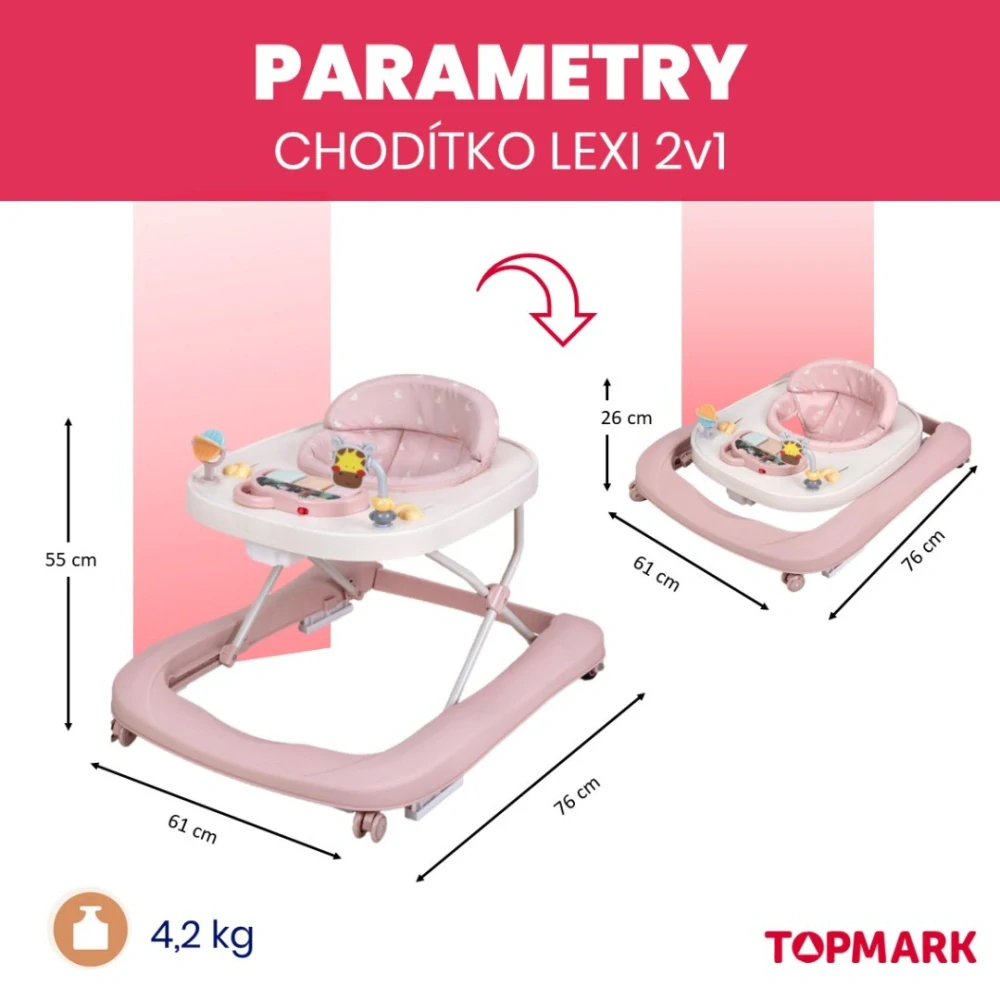 Chodítko Topmark LEXI 2v1 pink