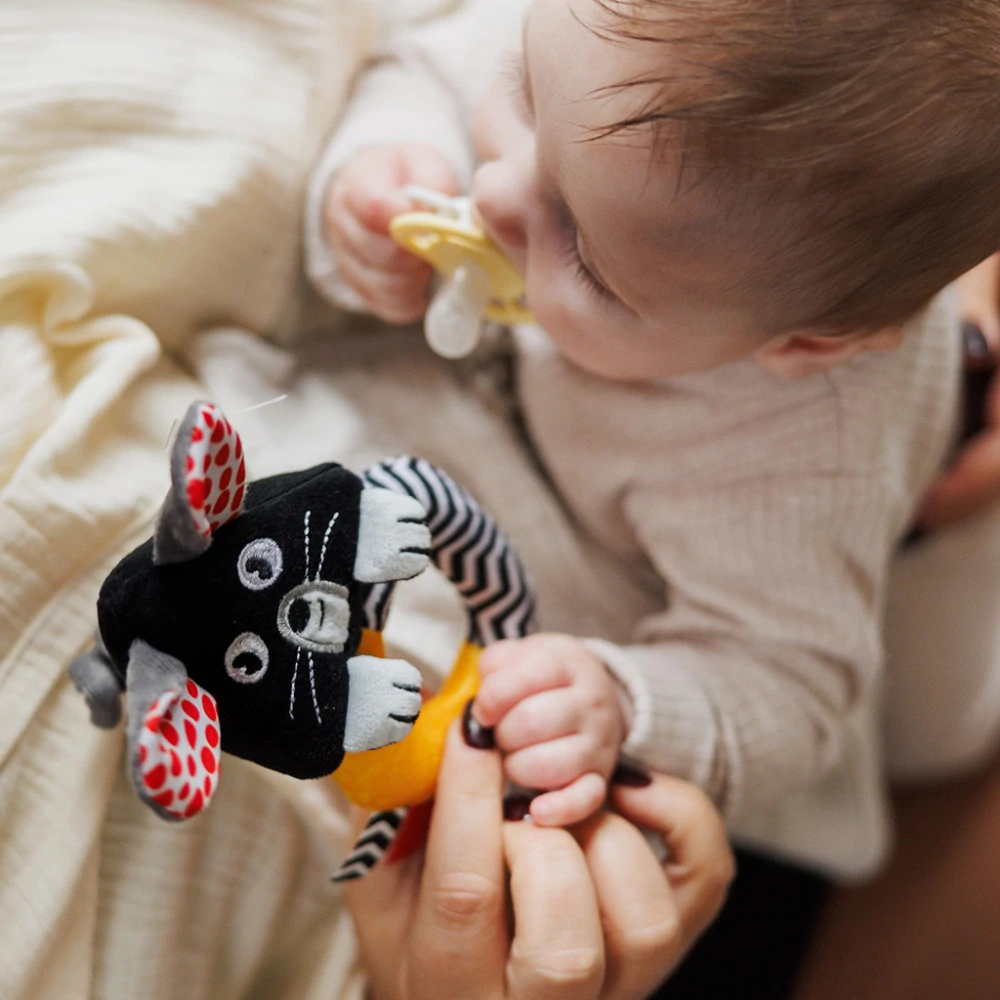 BABYONO Chrastítko kontrastní Mouse 0 m+