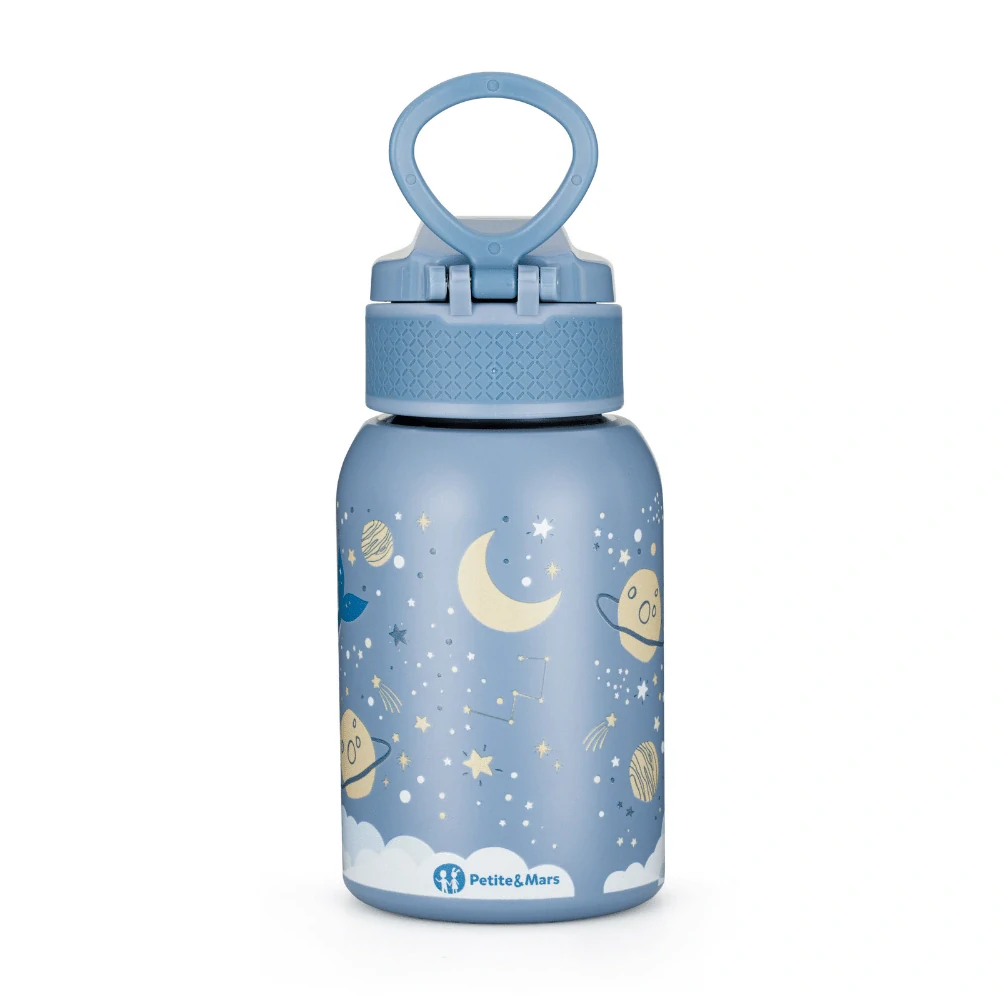 PETITE&MARS Láhev nerezová termo se slámkou 350 ml Whale Song 12m+
