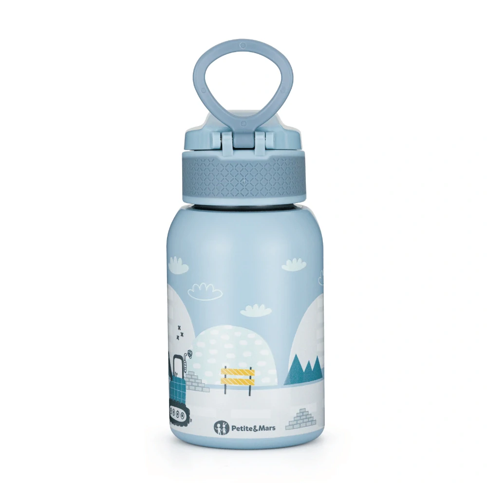 PETITE&MARS Láhev nerezová termo se slámkou 350 ml Work Zone 12m+