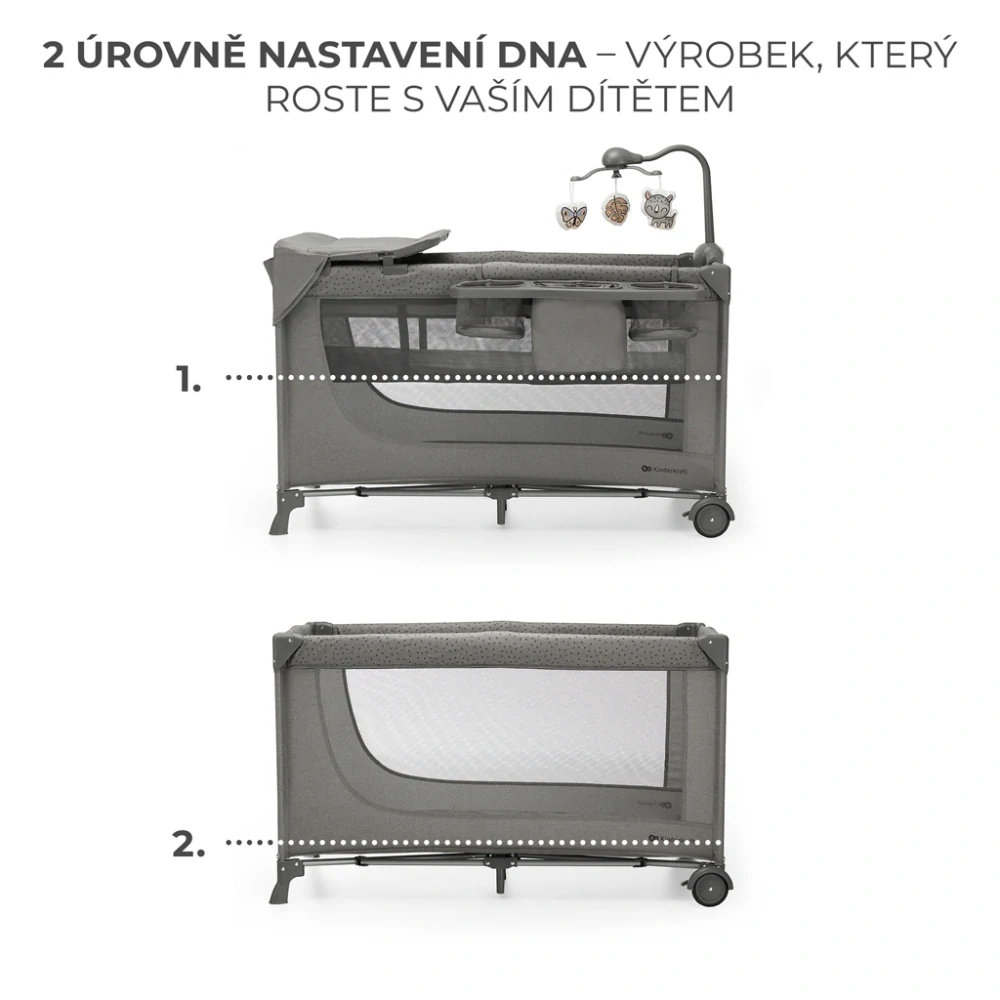 KINDERKRAFT Postýlka cestovní Joy 2 s doplňky Dark Grey