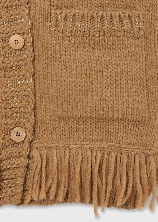 Dívčí pletený cardigan s třásněmi 7357-80 velbloudí hnědá