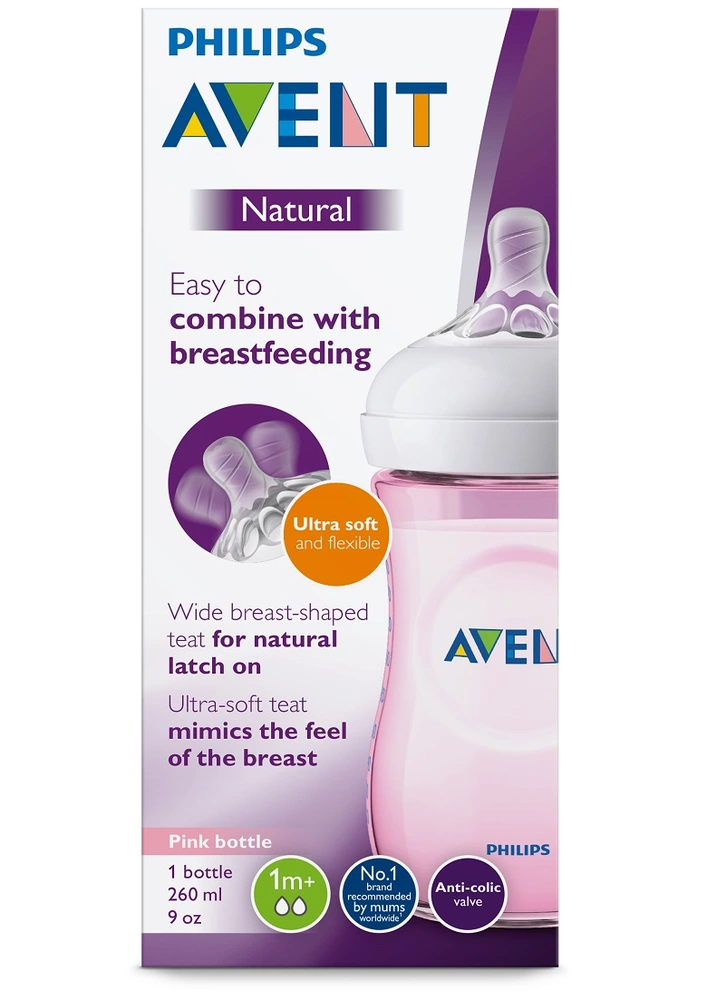 Láhev Natural Philips Avent 260 ml, 1 ks růžová