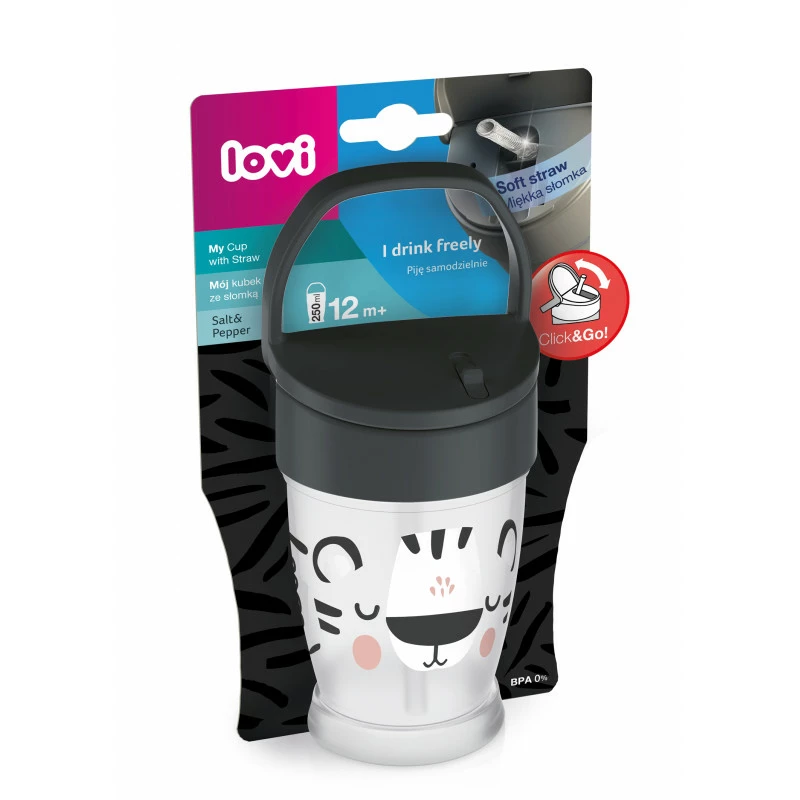 LOVI Hrníček se slámkou SALT&PEPPER JUNIOR 250 ml