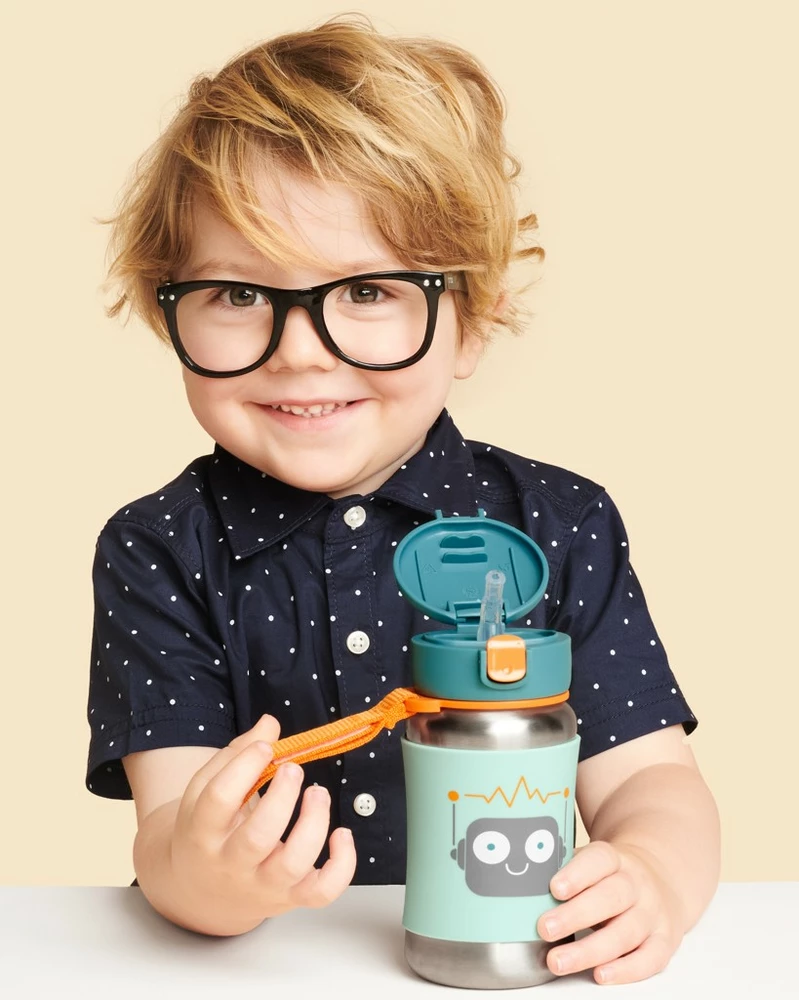 SKIP HOP Spark Style Láhev s brčkem na vodu nerez Robot