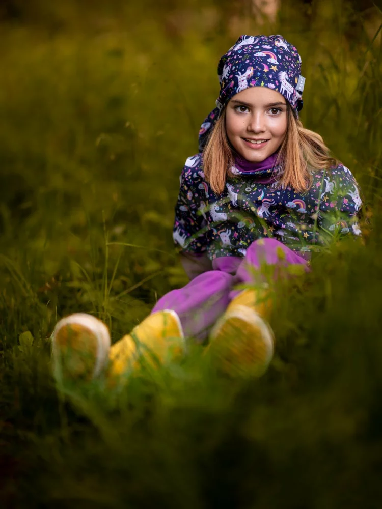 Dětská fleecová čepice spadená Unuo Jednorožci velikost M