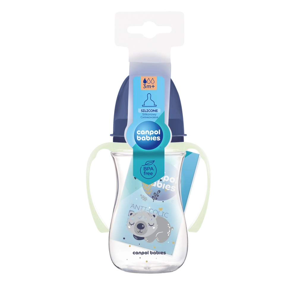 Canpol babies Antikoliková lahev EasyStart se svítícími úchyty SLEEPY KOALA 240ml modrá