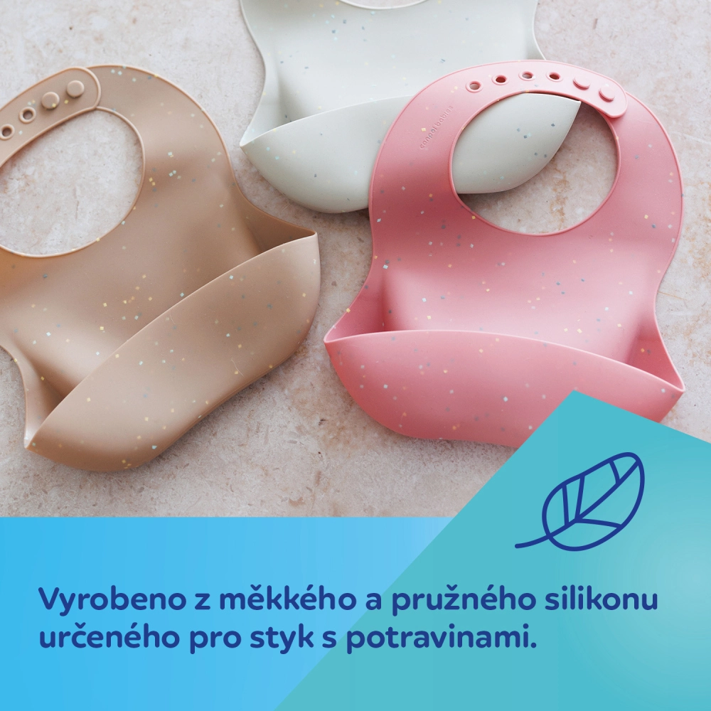 Canpol babies Silikonový bryndák s kapsou DOTS béžový