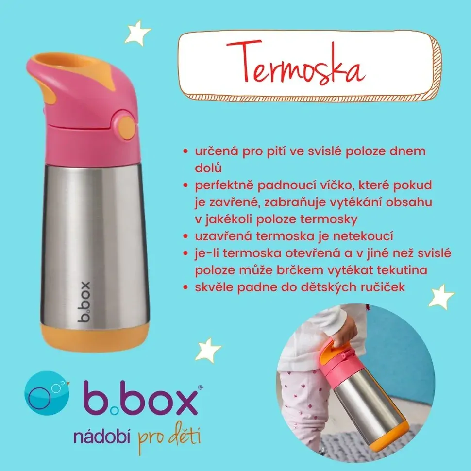 b.box Termoska na pití s brčkem 350 ml - Růžová/oranžová
