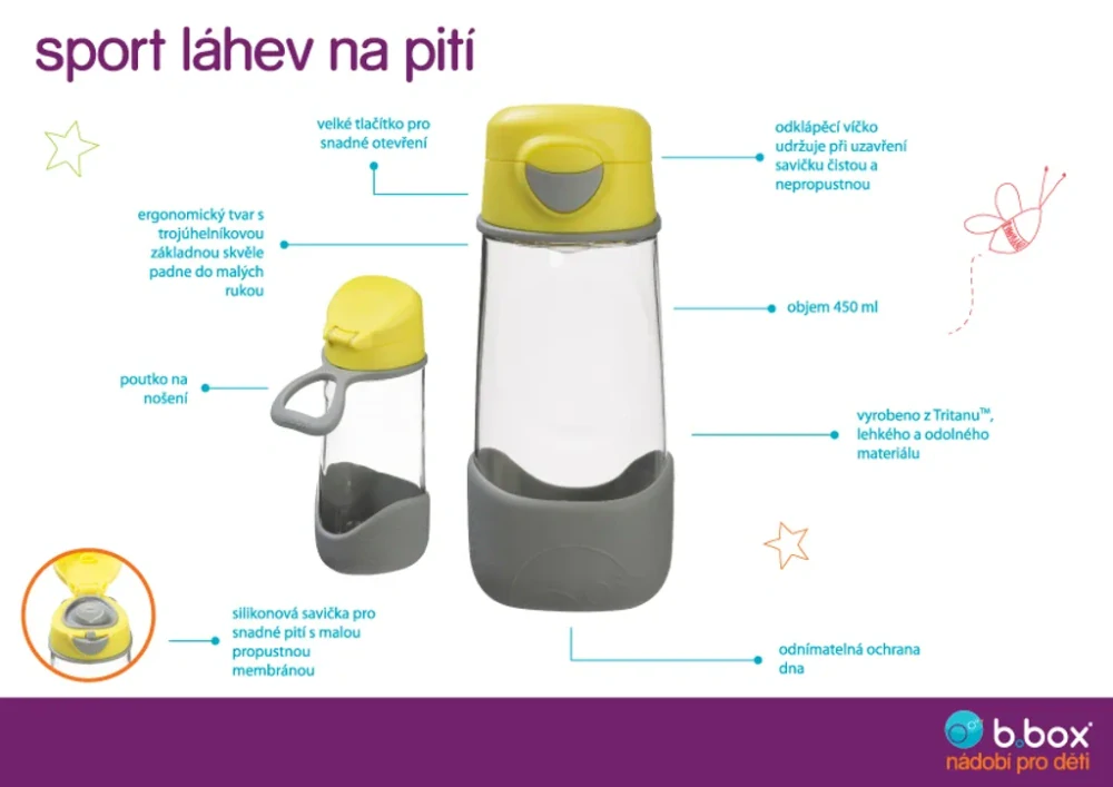 b.box Lahev na pití Sport 600ml Indigo/růžová