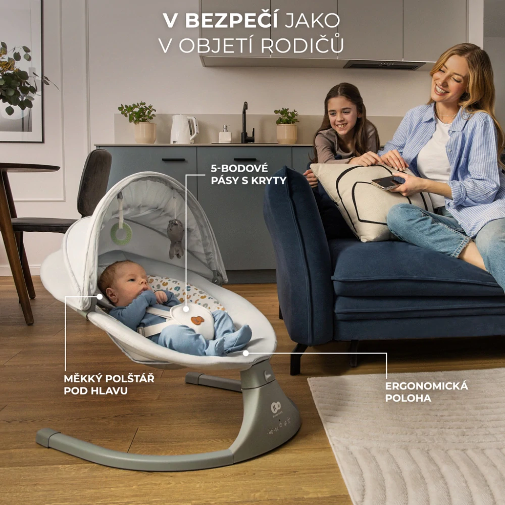 KINDERKRAFT Lehátko houpací s melodií 2v1 Lumi, do 9 kg, Premium Light Grey