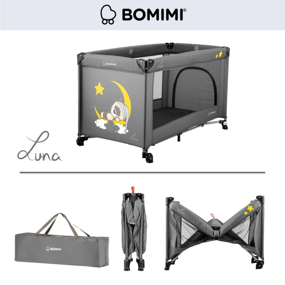 Cestovní postýlka BOMIMI LUNA black / sweet dreams xx