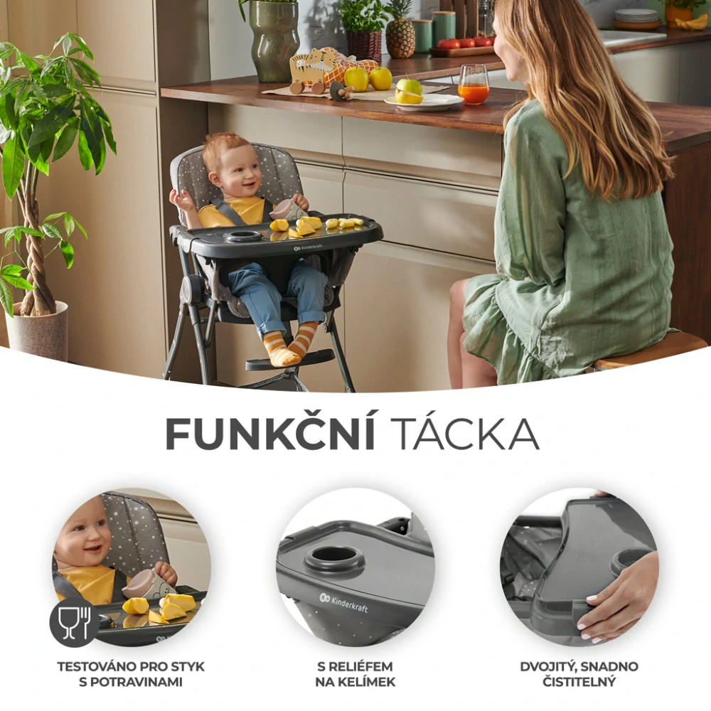KINDERKRAFT Židlička jídelní Foldee Grey