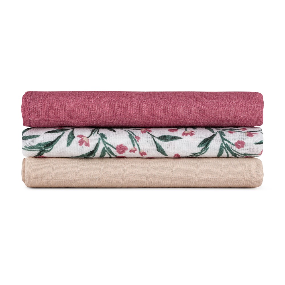 PETITE&MARS Sada plen bambusová mušelínová 3ks Moussy Pink Meadow 68 x 68 cm