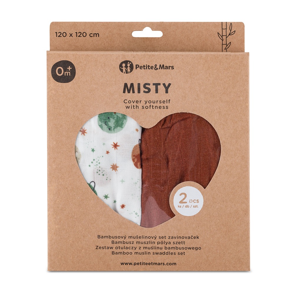 PETITE&MARS Přikrývka bambusová mušelínová 2ks Misty Celestial Planets  120 x 120 cm
