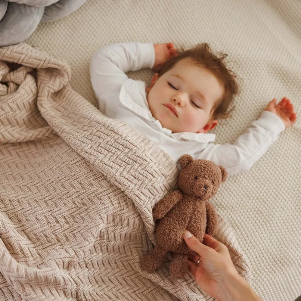 BABYONO Deka z organické bavlny pletená 75 x 100 cm beige 0m+