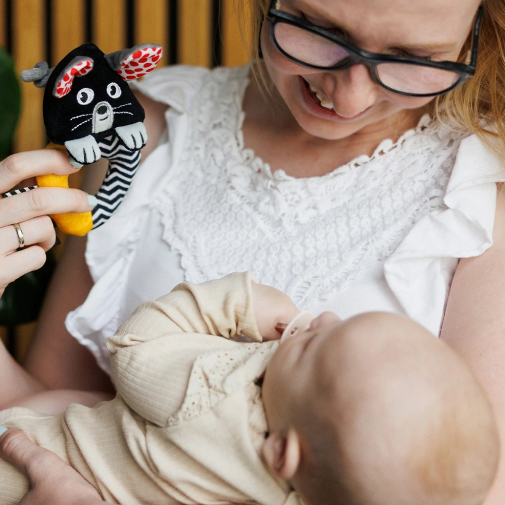 BABYONO Chrastítko kontrastní Mouse 0 m+