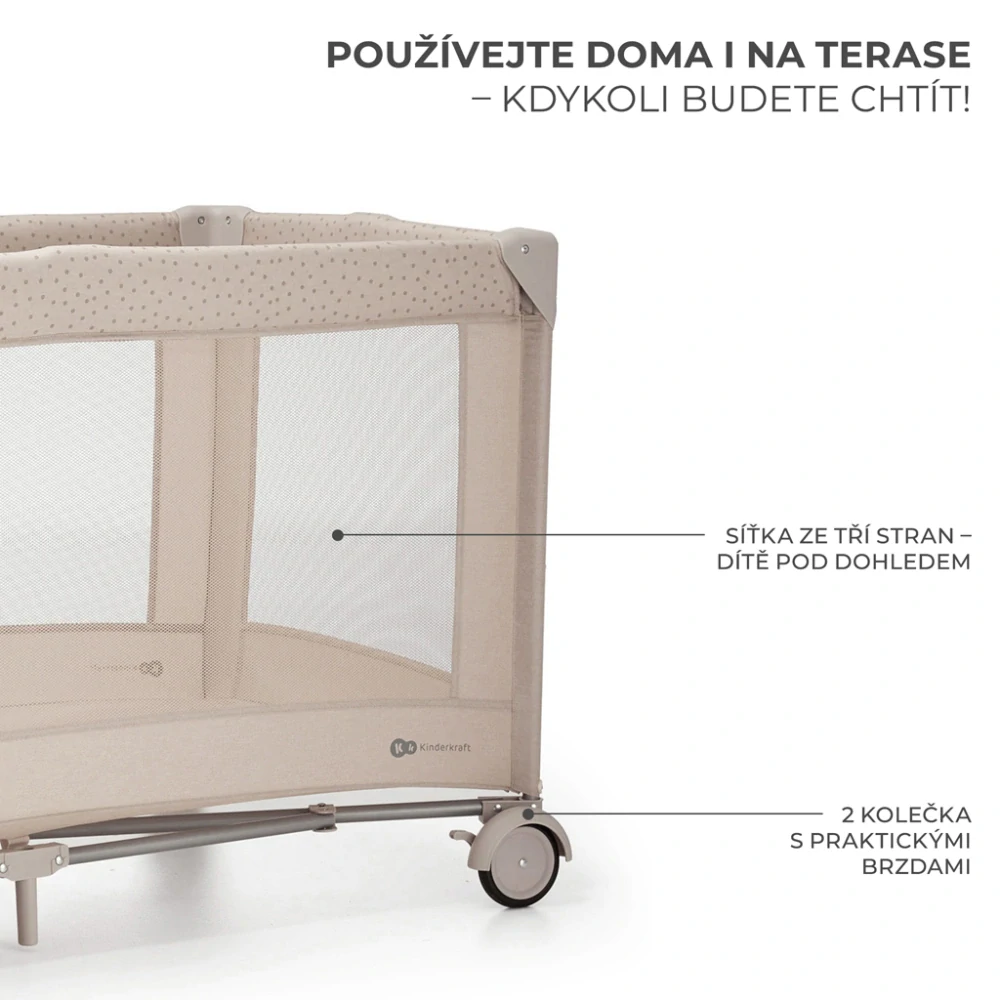 KINDERKRAFT Postýlka cestovní Joy 2 s doplňky Beige