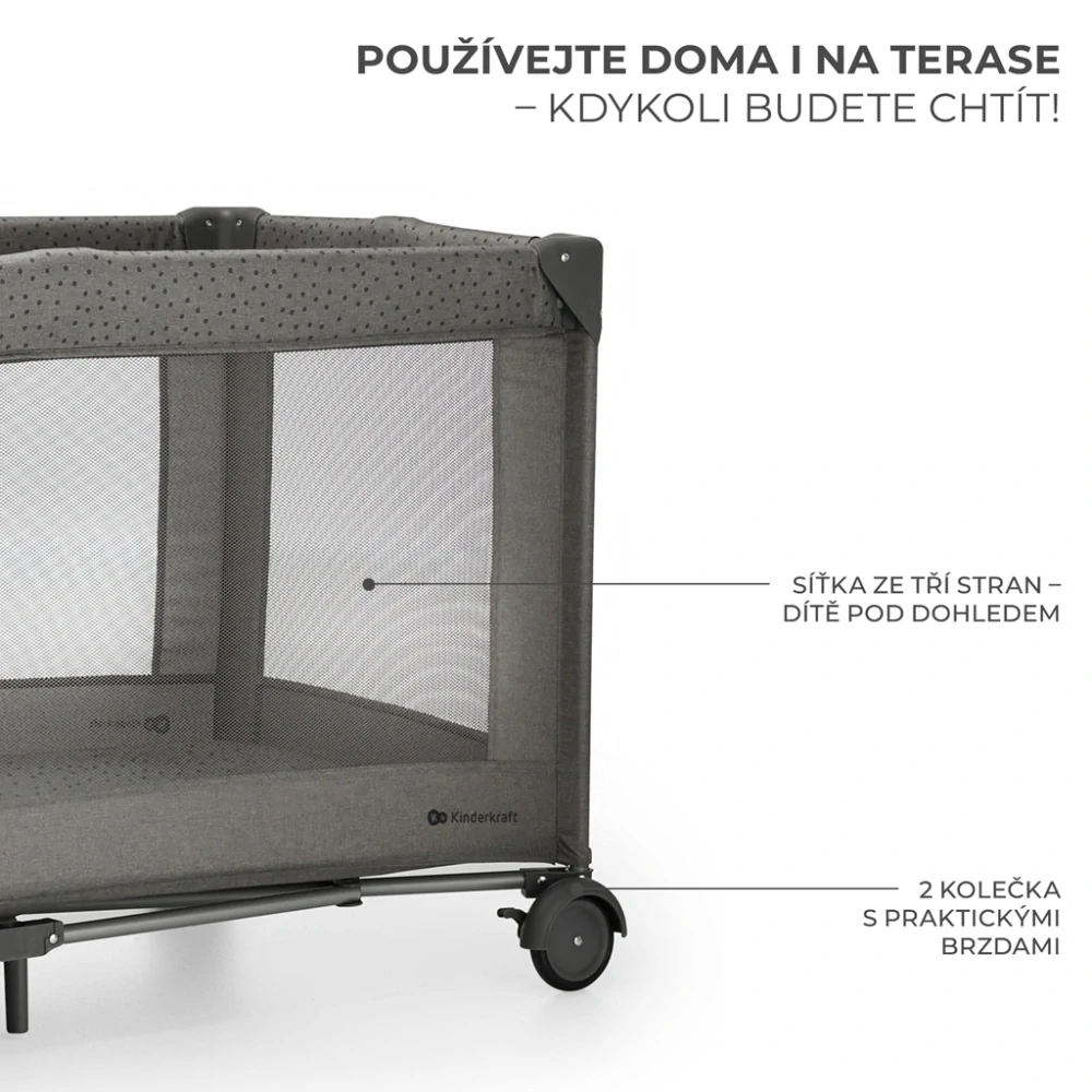 KINDERKRAFT Postýlka cestovní Joy 2 s doplňky Dark Grey