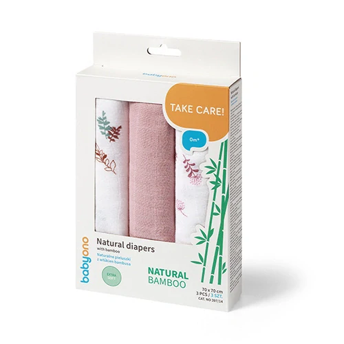 BABYONO Bambusové pleny 3ks 397/14 růžové