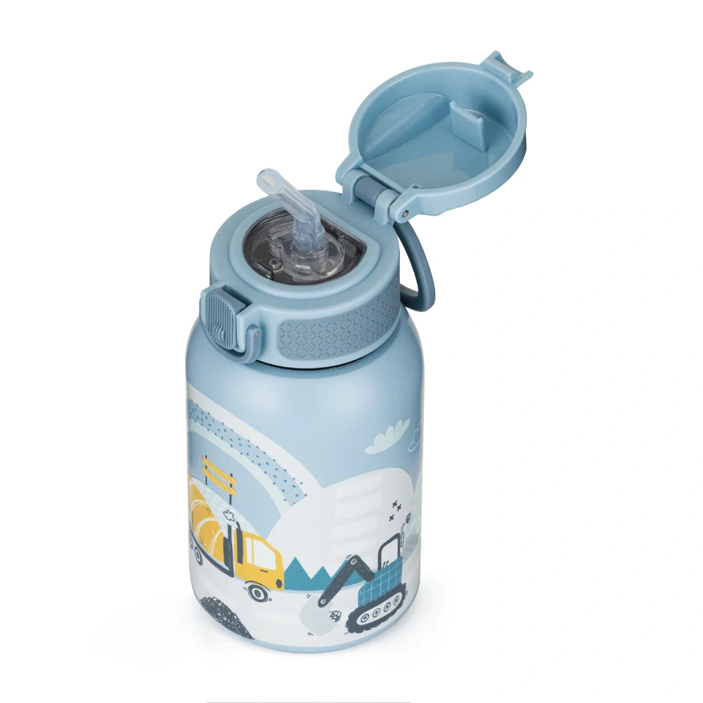 PETITE&MARS Láhev nerezová termo se slámkou 350 ml Work Zone 12m+
