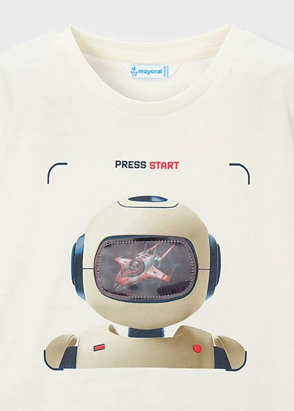 Chlapecké triko krátký rukáv Mayoral 3065-39 Robot Krémové