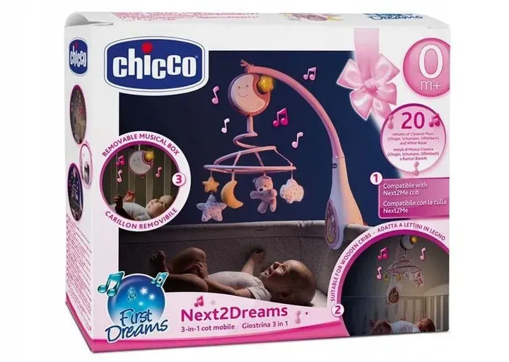 CHICCO Kolotoč nad postýlku Next2Dreams růžová 0m +