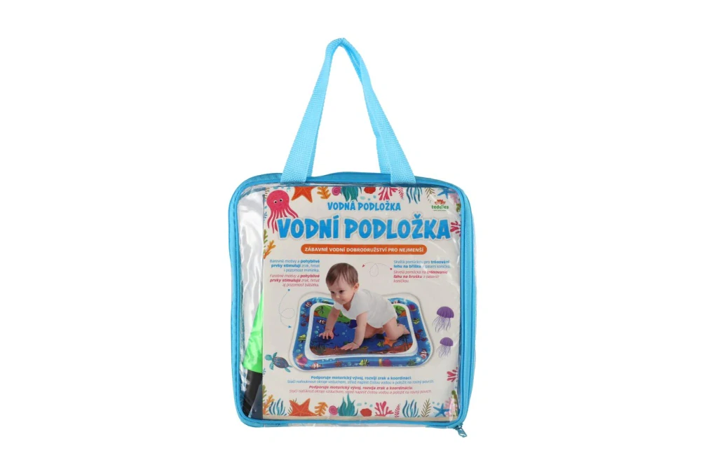Vodní podložka mořská zvířátka nafukovací 65x48cm s pumpičkou v plastové tašce 18x19cm 4m+