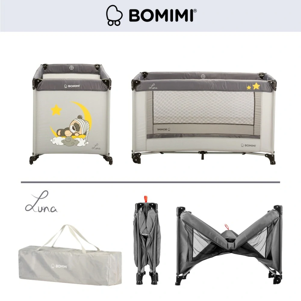 Cestovní postýlka BOMIMI LUNA graphite/sweet dreams xy