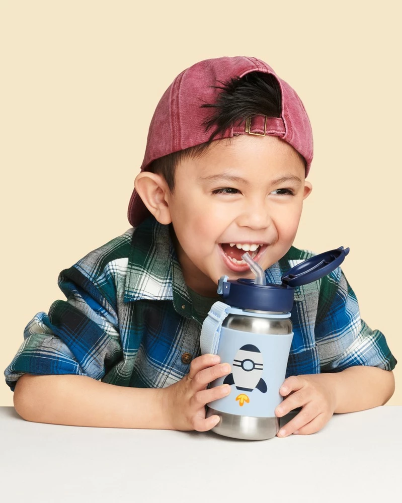 SKIP HOP Spark Style Láhev s brčkem na vodu nerez Raketa
