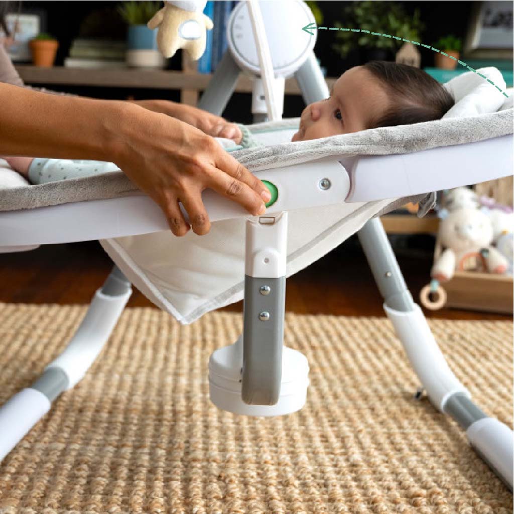 INGENUITY Houpačka vibrující s melodií USB Dual-Direction Anyway Sway ™ Spruce 0m+ do 9 kg