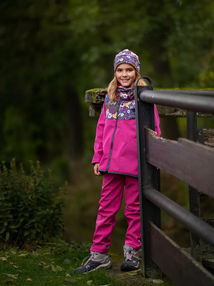 Dětské softshellové kalhoty Unuo s fleecem Basic fuchsiová velikost 104/110