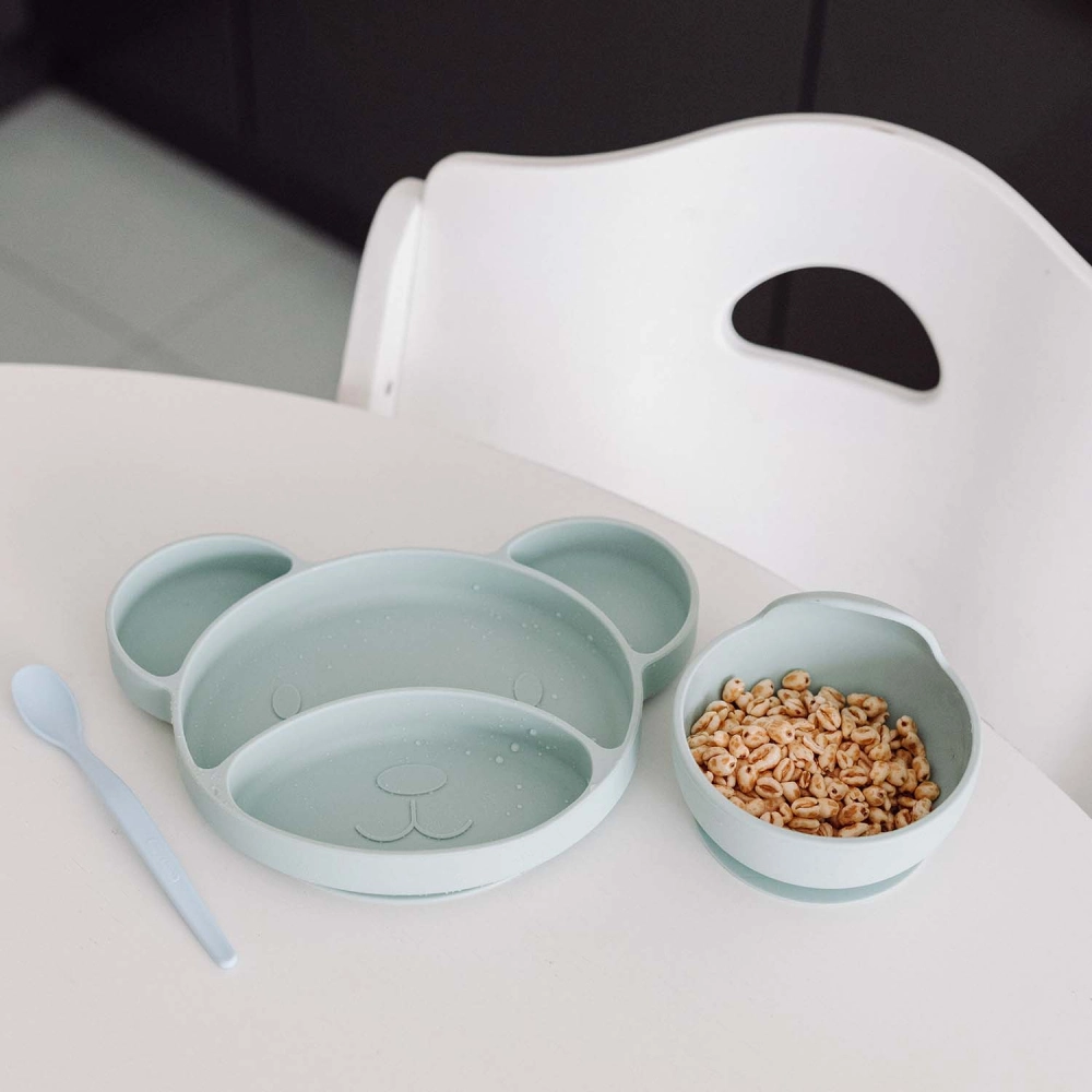 Canpol babies Silikonový dělený talíř s přísavkou Medvídek zelený