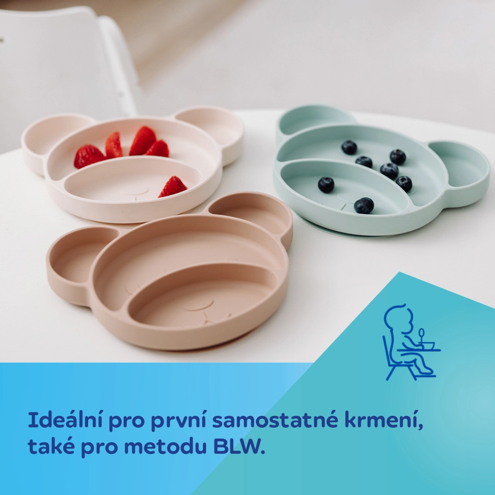 Canpol babies Silikonový dělený talíř s přísavkou Medvídek krémový