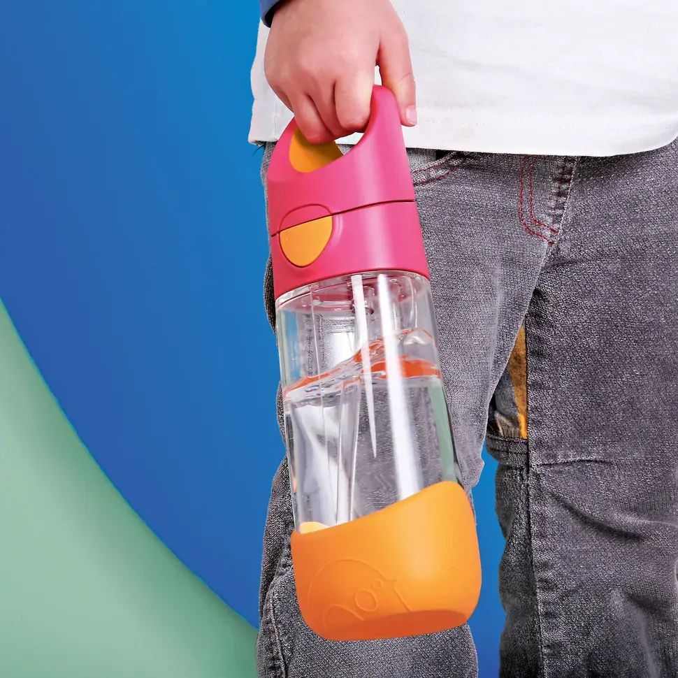 b.box Lahev na pití s brčkem 450 ml - Růžová/oranžová